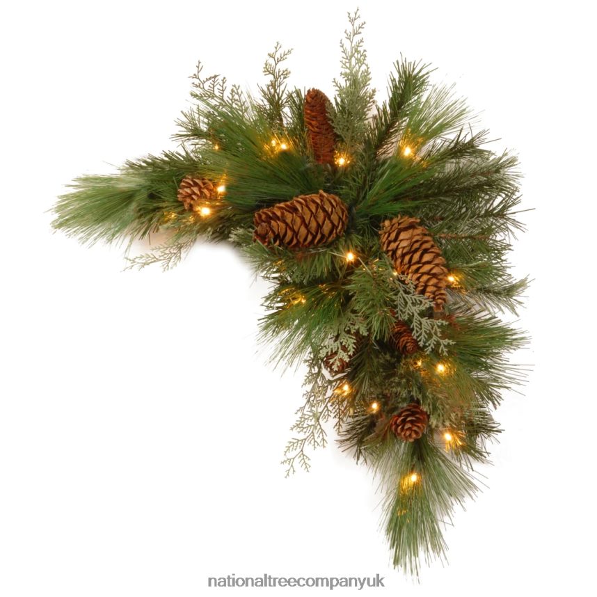 Greenery | National Tree Company 30in White Pine Corner Swag with Battery Operated LED Lights F2L4F505